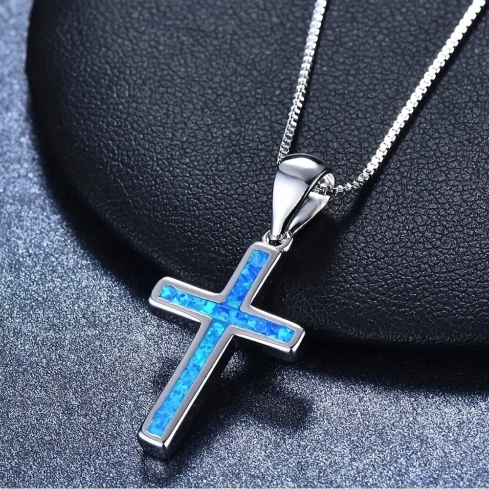 NWT Christian turquoise cross necklace new